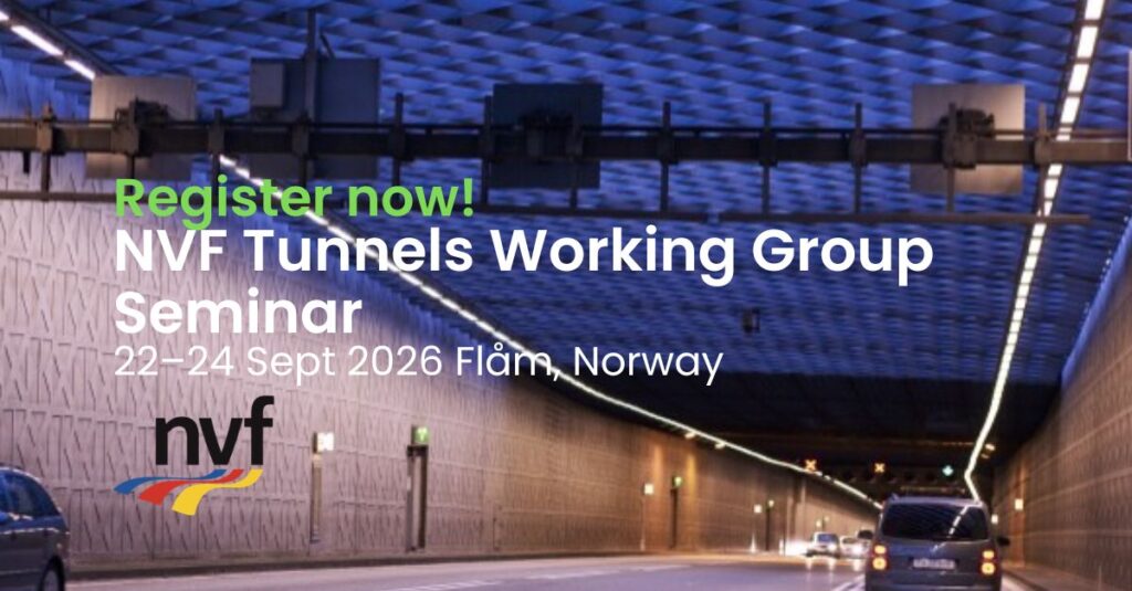 Road tunnel, cars and text promoting uocoming seinar.